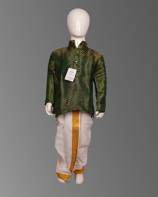 Vishwa Janani Boys Festive & Party, Wedding Dhoti & Kurta Set(Dark Green Pack of 2)