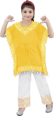 BURBN Girls Festive & Party Kurta and Palazzo Set(Yellow Pack of 1)