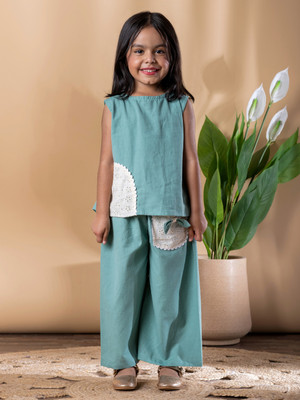 Readiprint Girls Festive & Party Kurta and Palazzo Set(Green Pack of 1)