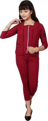 PERFECTPIVOT Girls Casual, Festive & Party, Wedding, Formal Blazer and Pant Set(Maroon Pack of 1)