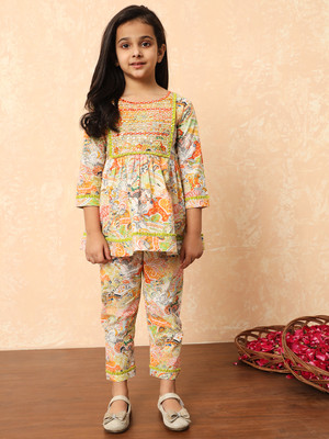 Readiprint Fashions Girls Festive & Party Kurta and Pyjama Set(Green Pack of 1)