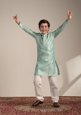 MANYAVAR Boys Festive & Party Kurta and Pyjama Set(Green Pack of 1)