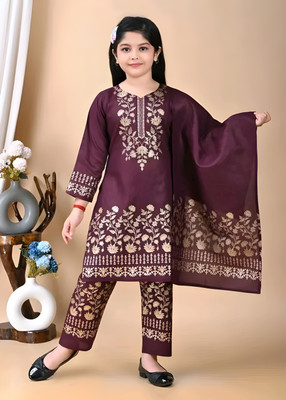 A Asma dresses Girls Wedding Churidar and Dupatta Set(Purple Pack of 1)
