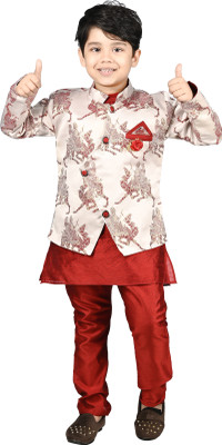 new gen Boys Casual, Festive & Party, Wedding Kurta, Waistcoat and Pyjama Set(Red Pack of 1)