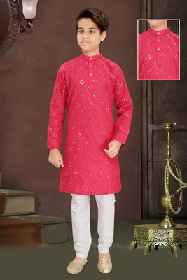 Brofun Boys Festive & Party, Wedding Kurta and Pyjama Set(Pink Pack of 1)