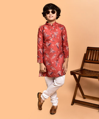PRINTINIDA Baby Boys Casual Kurta and Pyjama Set(Red Pack of 1)