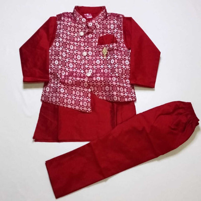 RKTREADERS Boys Festive & Party Kurta and Pyjama Set(Red Pack of 1)