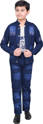 SAcollectoion Boys Festive & Party Shirt, Waistcoat and Pant Set(Blue Pack of 1)
