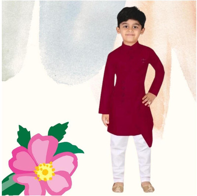 VC FASHION HUB Baby Boys Festive & Party Kurta and Pyjama Set(Maroon Pack of 1)