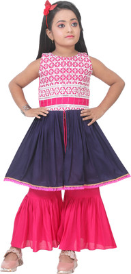 LENYRUIZ Girls Festive & Party Kurta and Palazzo Set(Pink Pack of 1)