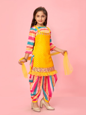 Aarika Girls Festive & Party Kurta and Patiala Set(Yellow Pack of 1)