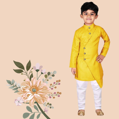 VC Fashion Boys Festive & Party Kurta and Pyjama Set(Yellow Pack of 1)