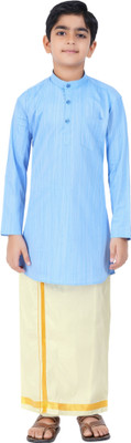 Prakasam Cotton Boys Festive & Party Kurta and Dhoti Pant Set(Blue Pack of 1)