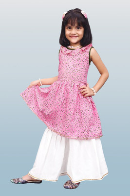 Agnivesha Girls Festive & Party Kurta and Sharara Set(Pink Pack of 1)