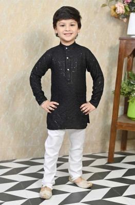 VADLI FASHION Boys Festive & Party, Wedding Kurta and Pyjama Set(Black Pack of 1)