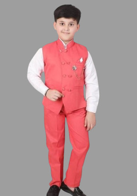 SAcollectoion Boys Festive & Party Shirt, Waistcoat and Pant Set(Pink Pack of 1)