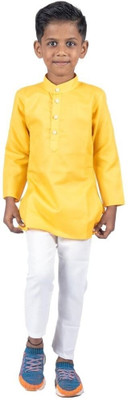 VDC CREATIONS Baby Boys Festive & Party Kurta and Pyjama Set(Yellow Pack of 1)