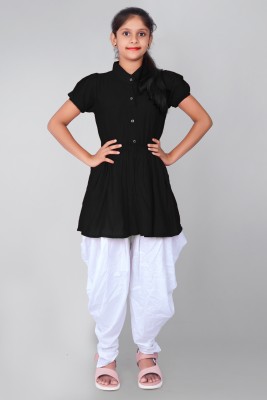 misha enterprise Girls Festive & Party Dhoti & Kurta Set(Black Pack of 1)