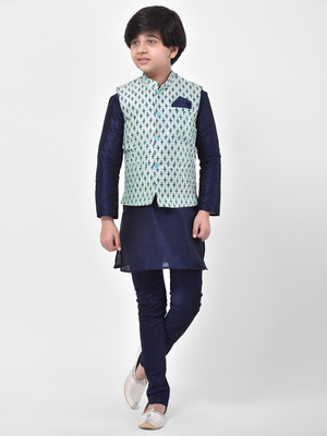 DEYANN Boys Festive & Party Kurta and Churidar Set(Light Green Pack of 3)