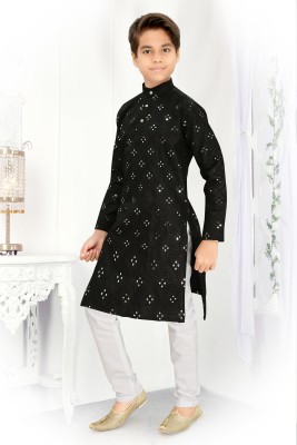 bitteR Boys Festive & Party, Wedding Kurta and Pyjama Set(Black Pack of 1)