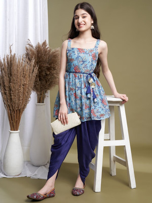 Curly Tales Girls Festive & Party Kurta and Dhoti Pant Set(Purple Pack of 1)