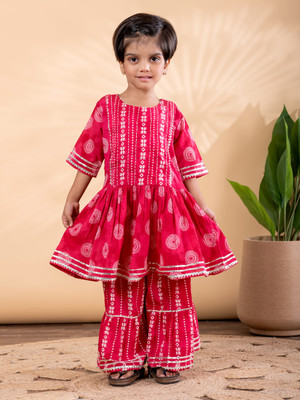 Readiprint Girls Festive & Party Kurta and Sharara Set(Pink Pack of 2)
