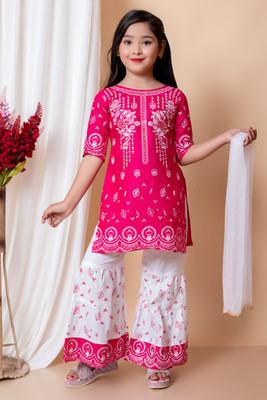 NEW BADSHA DRESSES Girls Festive & Party Kurta and Palazzo Set(Pink Pack of 1)