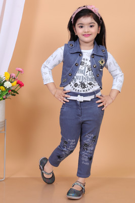 NHFASHION Girls Party(Festive) Jacket Jeans(STEEL)