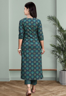 Heerkart Girls Casual Churidar and Dupatta Set(Green Pack of 1)