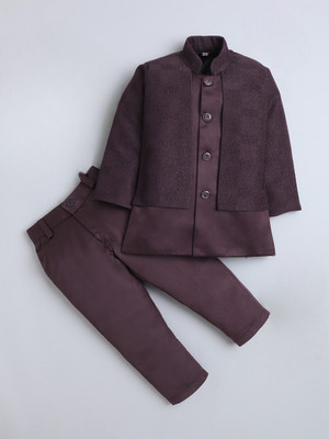 Fourfolds Boys Festive & Party, Wedding Sherwani and Churidar Set(Maroon Pack of 1)