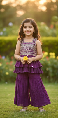 M J LASKAR FASHION Girls Festive & Party Kurta and Patiala Set(Purple Pack of 1)