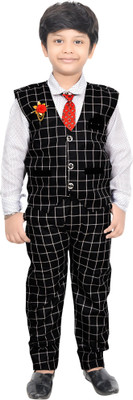 Kidzarea Boys Festive & Party Shirt, Waistcoat and Pant Set(Black Pack of 1)