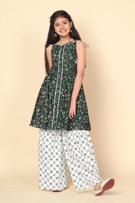 Sangria Girls Festive & Party Kurta and Pyjama Set(Dark Green Pack of 1)