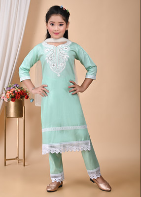 SUMANSTYLO Girls Casual Kurta and Pyjama Set(Green Pack of 1)