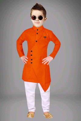 TRUST OUS Boys Festive & Party Kurta and Churidar Set(Orange Pack of 1)