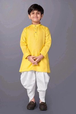 VALAKI Boys Festive & Party, Wedding Dhoti & Kurta Set(Yellow Pack of 1)
