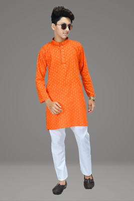 ZARTAJ Boys Festive & Party Kurta and Pyjama Set(Orange Pack of 1)