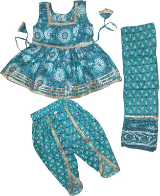 ANNA Baby Girls Festive & Party Kurta and Trouser Set(Green Pack of 1)