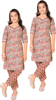 UmrellaFashion Girls Festive & Party Kurta and Palazzo Set(Brown Pack of 2)