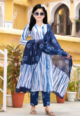 Mitukart Girls Casual Churidar and Dupatta Set(Blue Pack of 3)