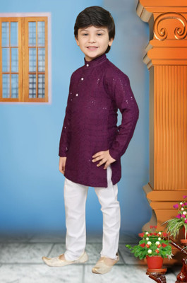 Go Berry Boys Festive & Party Kurta and Pyjama Set(Purple Pack of 1)