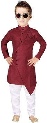 VC FASHION HUB Baby Boys Festive & Party Kurta and Pyjama Set(Maroon Pack of 1)