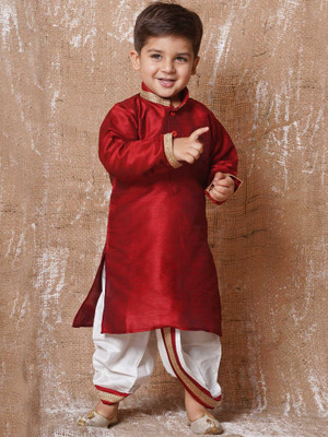 AJ Dezines Boys Festive & Party Dhoti & Kurta Set(Maroon Pack of 1)