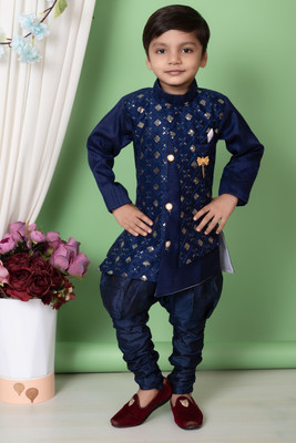 RN DEZINES Boys Festive & Party Sherwani and Churidar Set(Dark Blue Pack of 1)