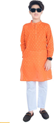 AHBAB CREATION Boys Festive & Party Kurta and Pyjama Set(Orange Pack of 1)