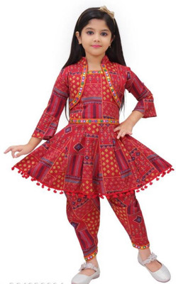 STAJMINADRESSES Girls Festive & Party Kurta, Waistcoat and Pyjama Set(Red Pack of 1)