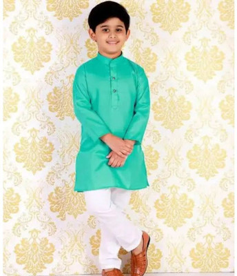 vd feb Boys Festive & Party Kurta and Pyjama Set(Green Pack of 1)