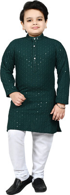 BT DEZINES Boys Wedding Kurta and Pyjama Set(Dark Green Pack of 1)