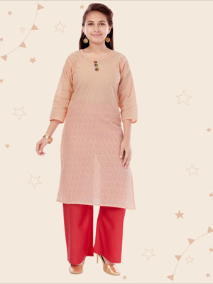 Kidotsav Girls Embroidered Straight Kurta(Pink)