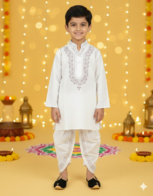 Fashion Garments Boys Festive & Party Dhoti & Kurta Set(White Pack of 1)